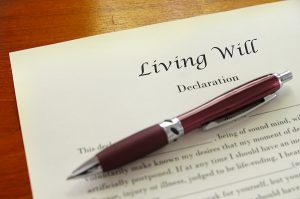 A Living Will document closeup with pen